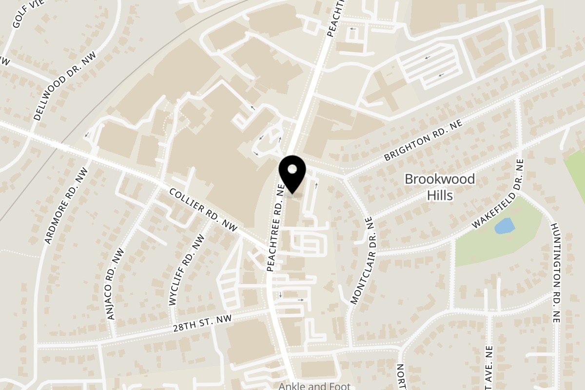 Map showing the location of Shawarma Non-Stop on 1937 Peachtree Rd NW Ste A in Atlanta